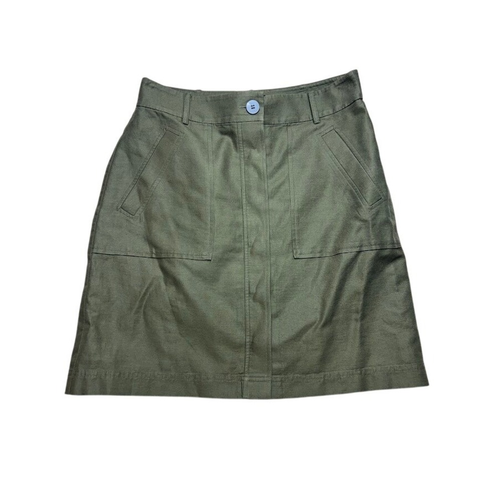 Ann Taylor Olive Green Linen Blend Utility A-Line Skirt Size 8 Pockets‎ 469568